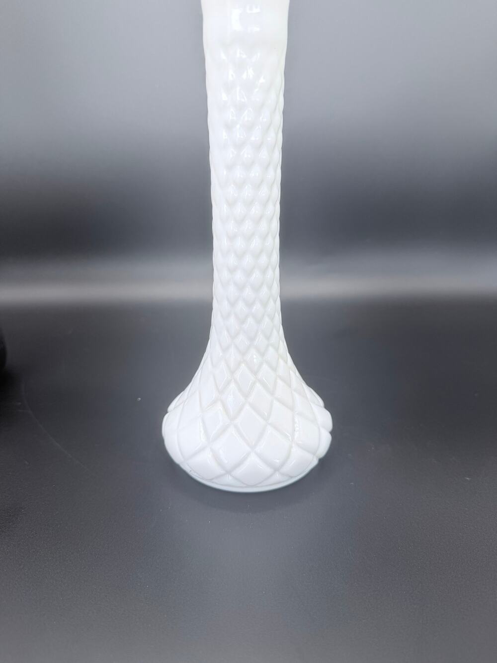 Vintage Randall No 5 Milk Glass Bud Vase Diamond Quilt 9 Inch White MCM